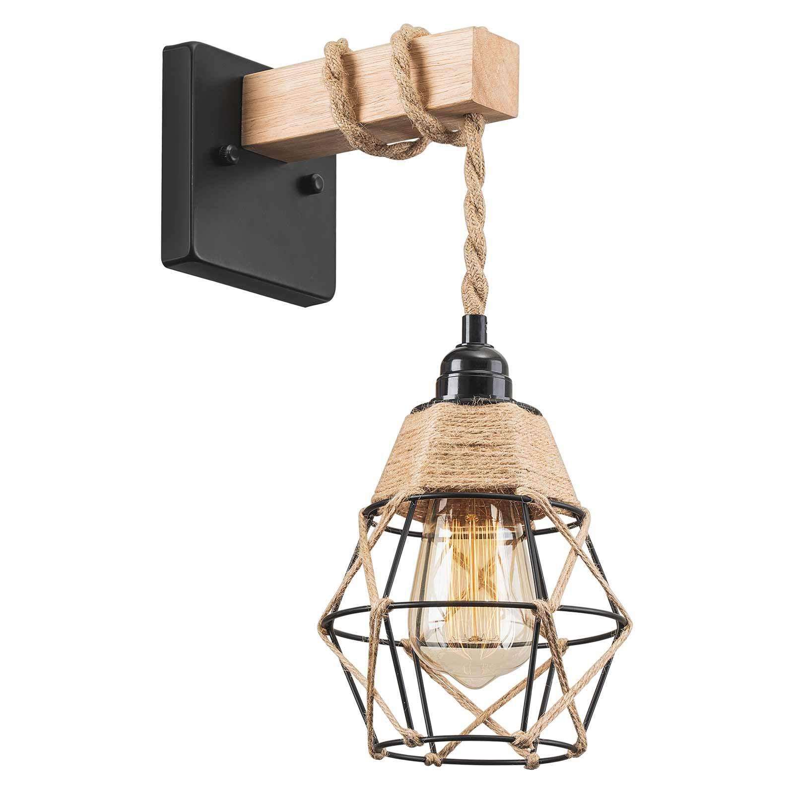 复古麻绳笼仔木头墙吊灯美式创意室内家用吊灯