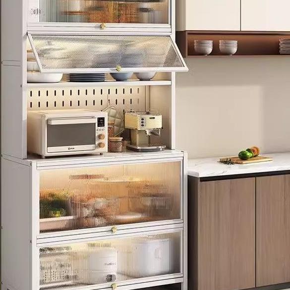 厨房餐边柜钢制落地多层多功能收纳微波炉储物碗柜双开门带门柜子