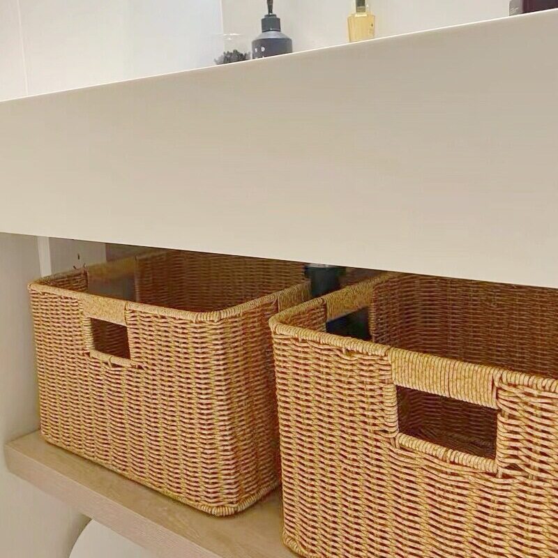 浴室柜下编织收纳筐酒店风卫生间收纳盒仿藤编收纳篮置物筐储物筐