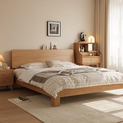 全实木床1米8双人床橡木色1米2单人床家用民宿床主卧家具出租房用