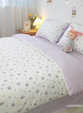 紫色小清新碎花被套单件100纯棉简约田园风200x230单双人被罩