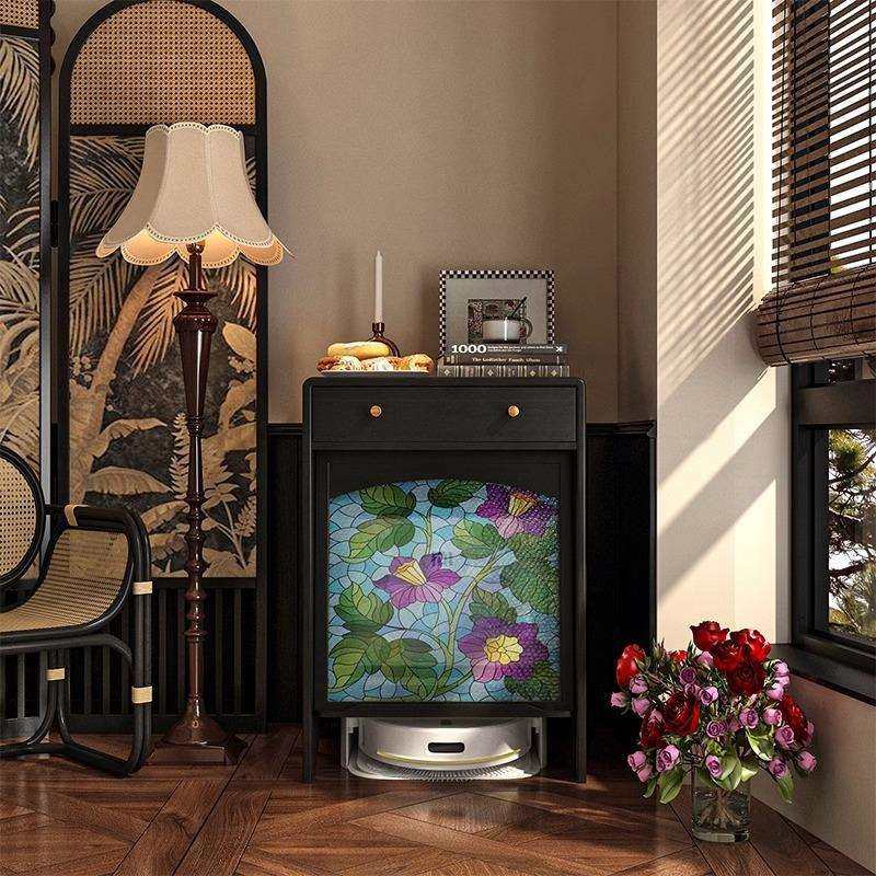 实木客厅靠墙边扫地机器人储物柜法式中古收纳抽屉斗柜家用储物柜