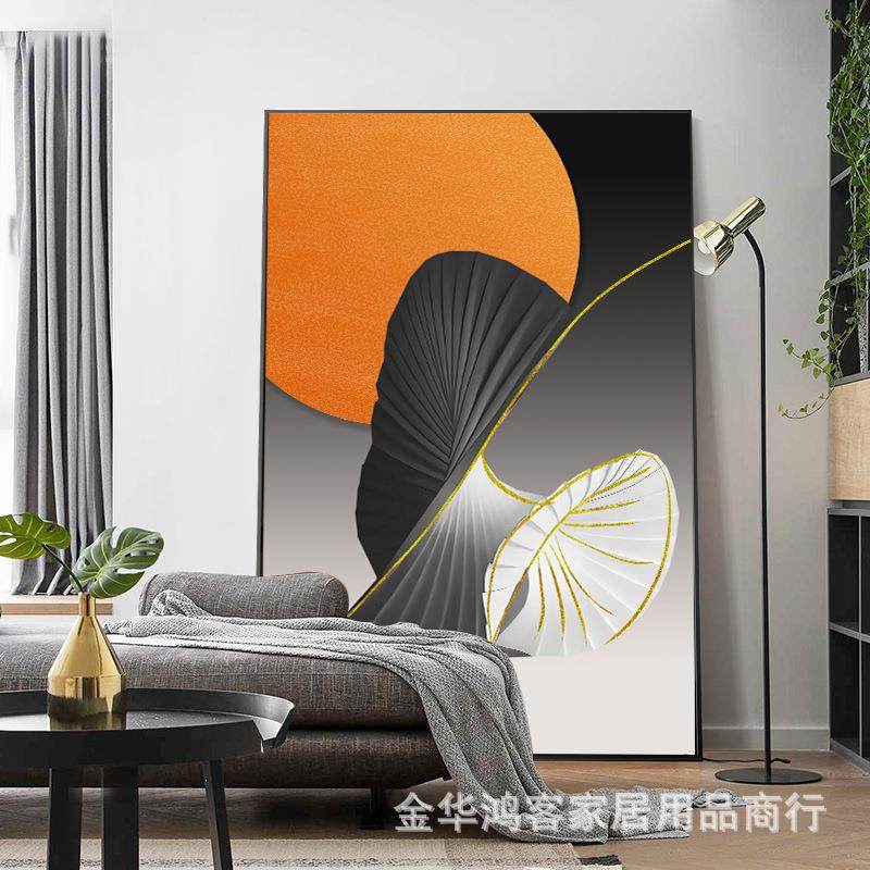 入户玄关装饰画竖版现代简约轻奢挂画抽象橙色大尺寸过道走廊壁画