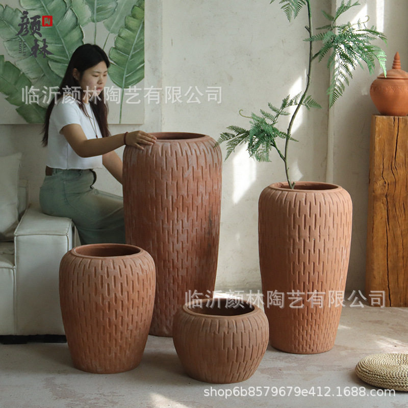 红陶粗陶透气花盆庭院景观