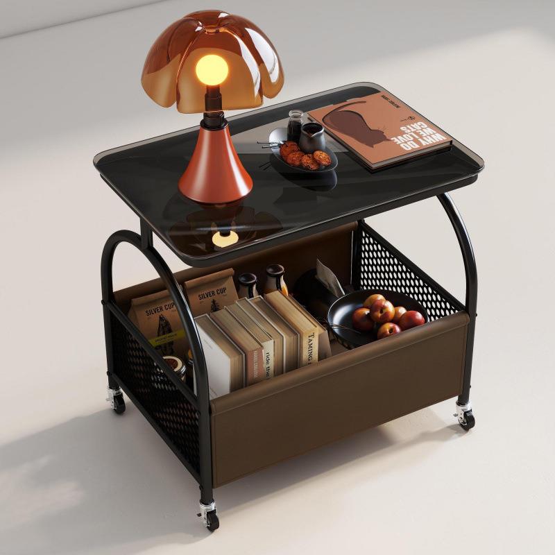 轻奢边几可移动玻璃茶几客厅沙发床头边架中古风置物架复古零VSa