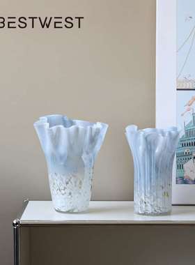 Best west 淡蓝色渐变波点手工水培白菜玻璃花瓶家居装饰品花器