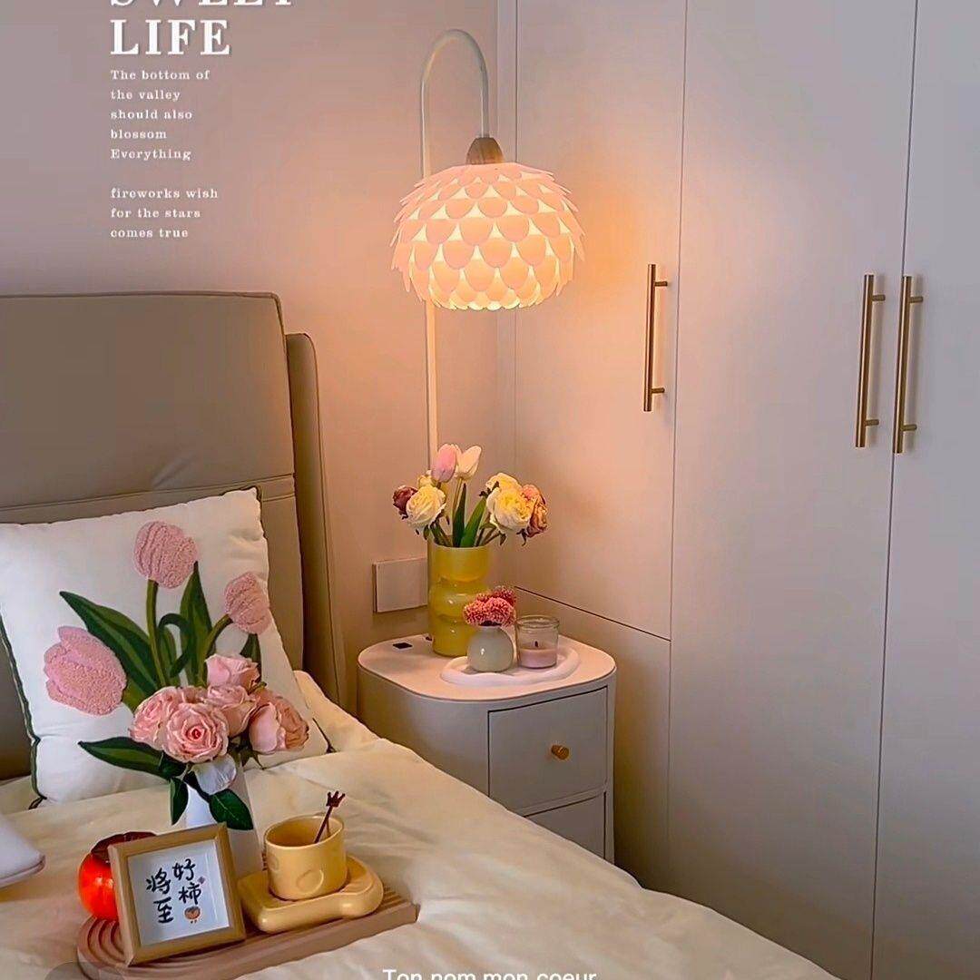 2023新款落地灯卧室床头柜一体简约现代奶油风客厅置物沙发台灯