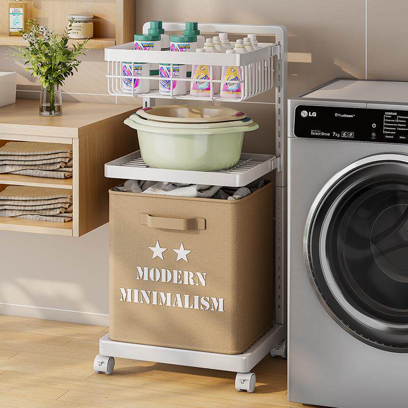 卫生间脏衣篮置物架落地脏衣篓可移动洗衣机旁多层收纳架盆桶架子
