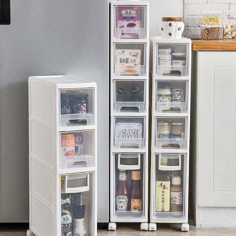 夹缝收纳柜免安装厨房缝隙柜抽屉式储物柜浴室卫生间窄缝柜置物架