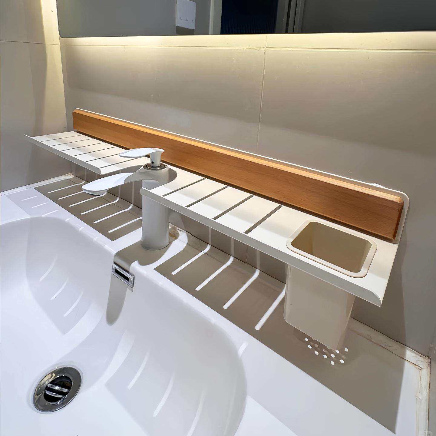 胡桃木卫生间置物架免打孔墙上架子吸盘式收纳架洗漱护肤品整理架