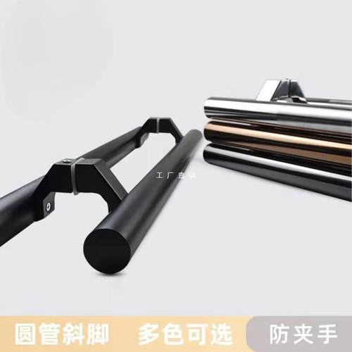 不锈钢木移推拉有框玻璃门拉手亚黑色圆管斜脚KTV包厢大门把手