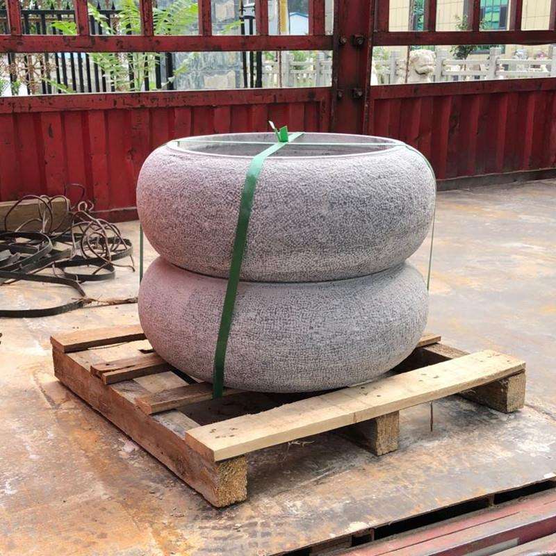 天然石雕黑山石水钵庭院流水景观日式喷泉造景石盆户外园林流水池