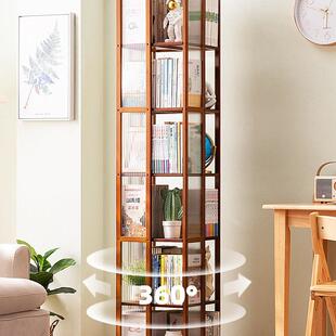 旋转书架落地置物架书柜子家用储物柜儿童客厅展示架立架简易实木