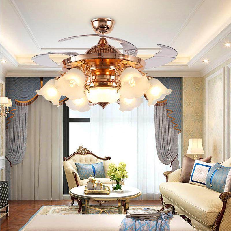 欧式客厅吊扇灯隐形风扇灯餐厅静音欧式家用简约卧室带电风扇吊灯