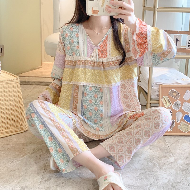 2024新款棉绸睡衣女士防凸点套装长G袖长裤超薄春秋夏季可穿家居
