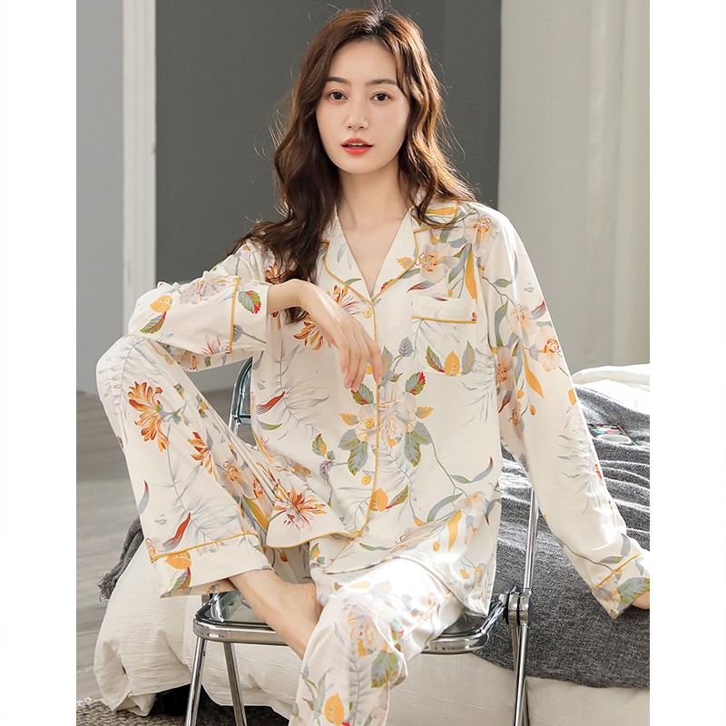 睡衣女春秋款纯i棉长袖秋季全棉薄款中年妈妈秋冬加大码家居服套