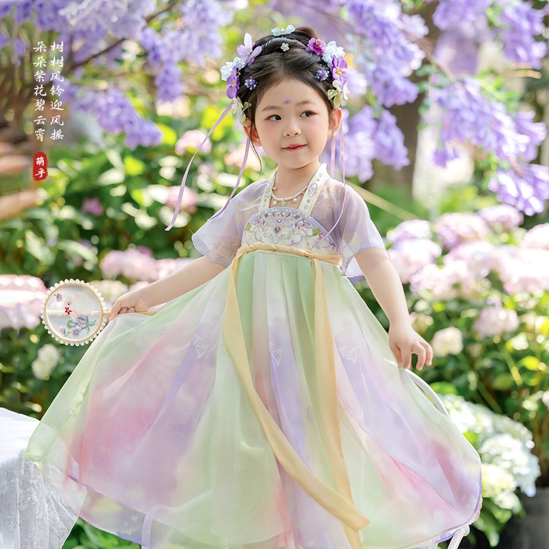 汉服女童夏季2025新款薄款儿童高端仙气古风公主T连衣裙宝宝礼服