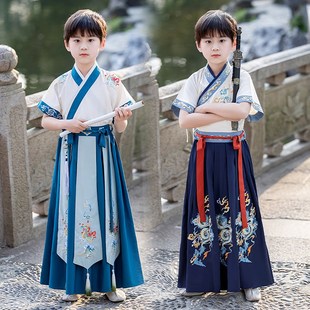男童漢服夏季 中國風武俠古風唐裝 K男孩古裝 兒童演出國學服 短袖