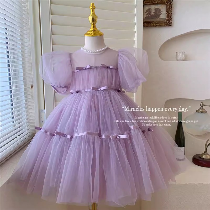 女童紫色连衣裙女孩m超仙蓬蓬纱裙儿童生日礼服裙子高端公主裙夏