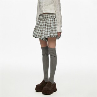 CyNi  复古甜美kiki百搭格子蛋糕裙南瓜蓬蓬短裤女