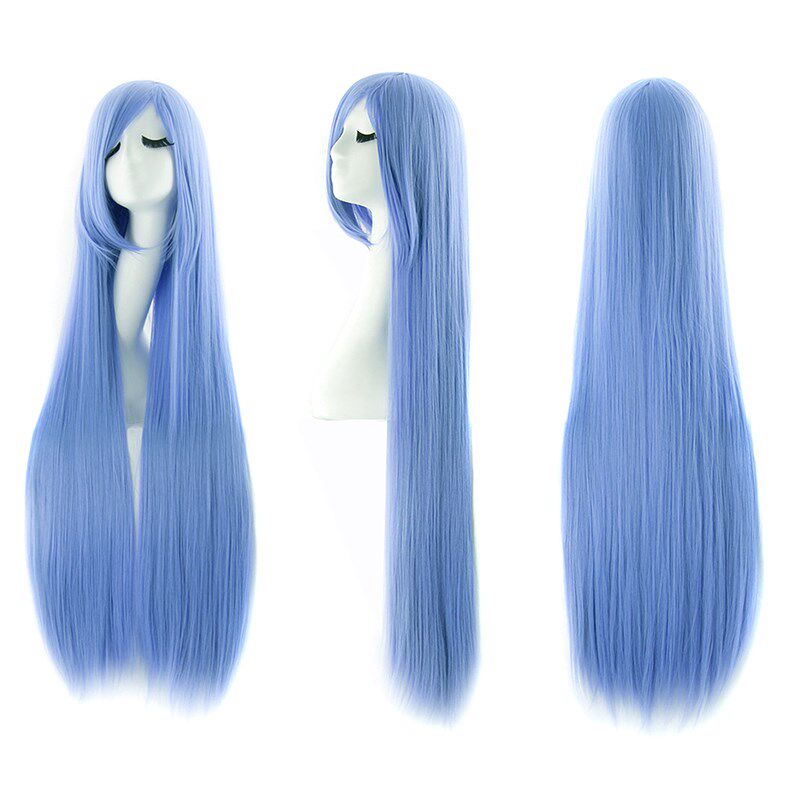 潼漫假发女长发动漫cos万用100超长浅蓝色齐斜刘海假毛长直发头套