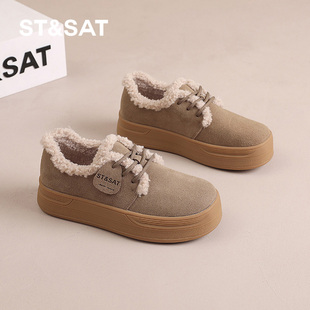 高质量保暖厚底4CM明星同款 星期六复古真皮加绒勃肯鞋 女2024冬款