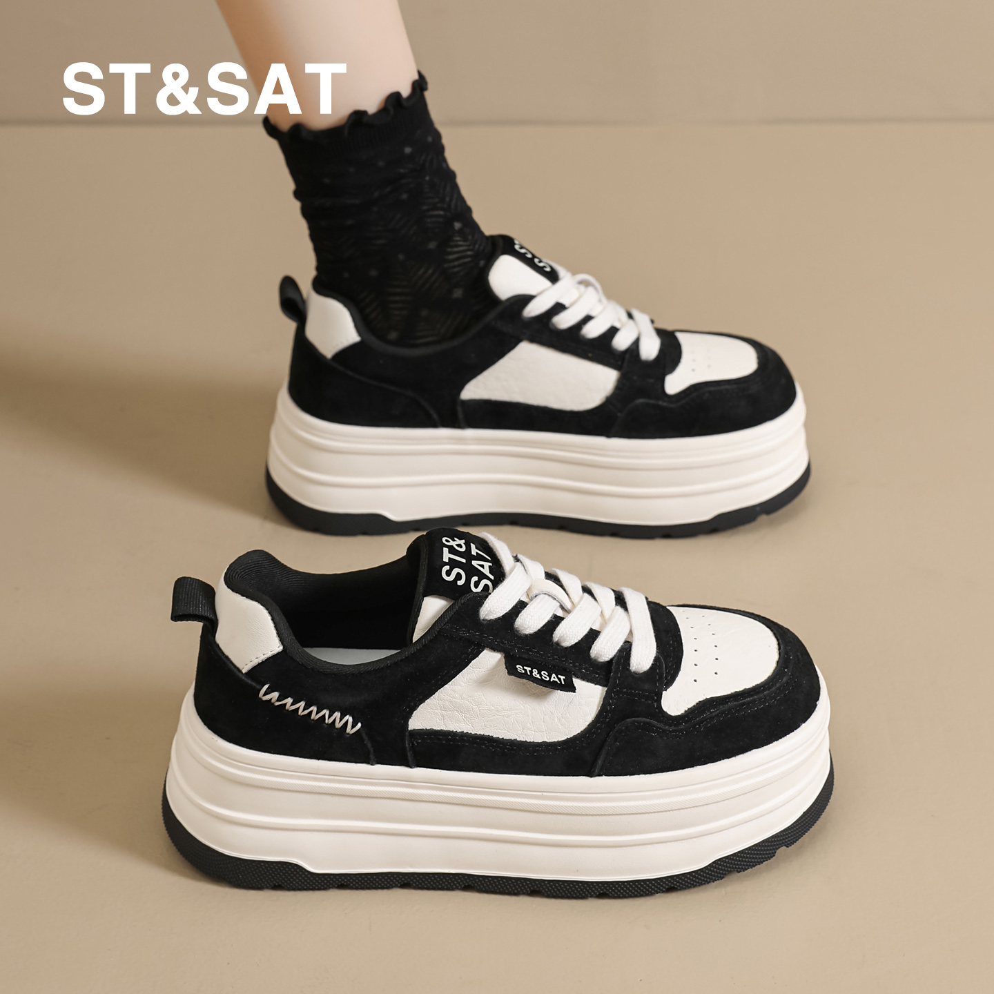 星期六拼色小白鞋女2025秋冬新款