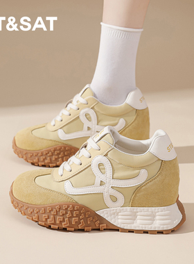 星期六小个子7CM内增高女鞋2026春季新款德训鞋女百搭厚底阿甘鞋