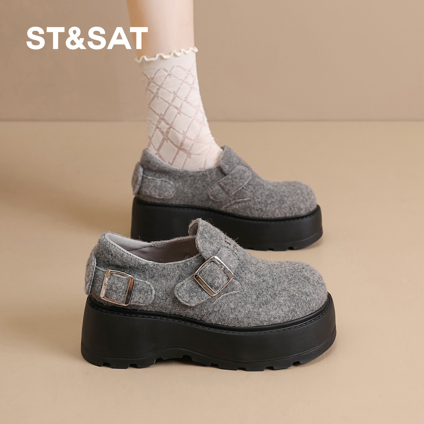 星期六厚底全包勃肯鞋女2026春季新款6公分小个子增高一脚蹬单鞋