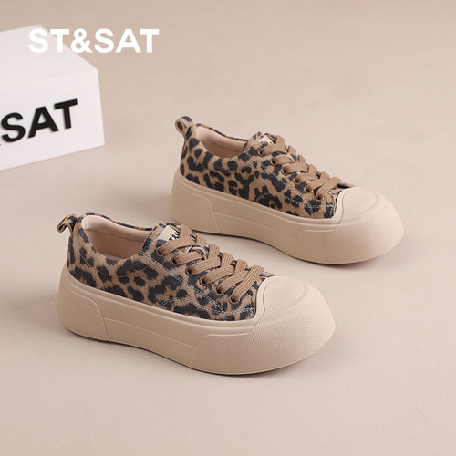 星期六板鞋复古风平跟豹纹4cm