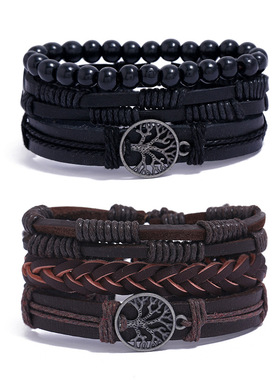 生命之树士皮革编织手链女士编织手链木珠小饰物手工制作手串