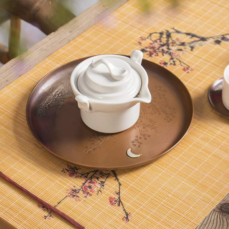 淘瓷八紫铜鎏银干泡盘壶承茶托垫子茶具茶壶托配件功夫小茶盘