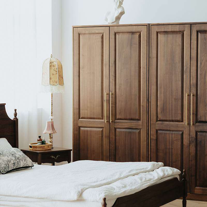 北美黑胡桃木全实木美式衣柜樱桃木卧室多功能储物收纳对开门衣柜