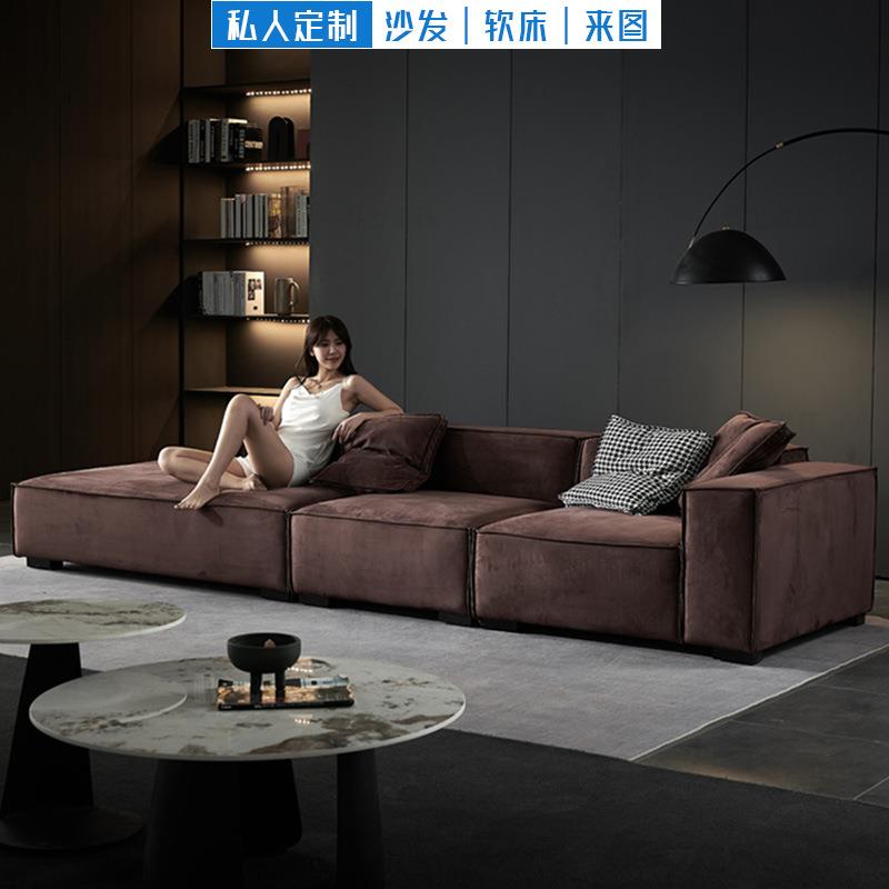 意式极简磨砂科技布沙发客厅现代简约直排贵妃豆腐方块布艺沙发