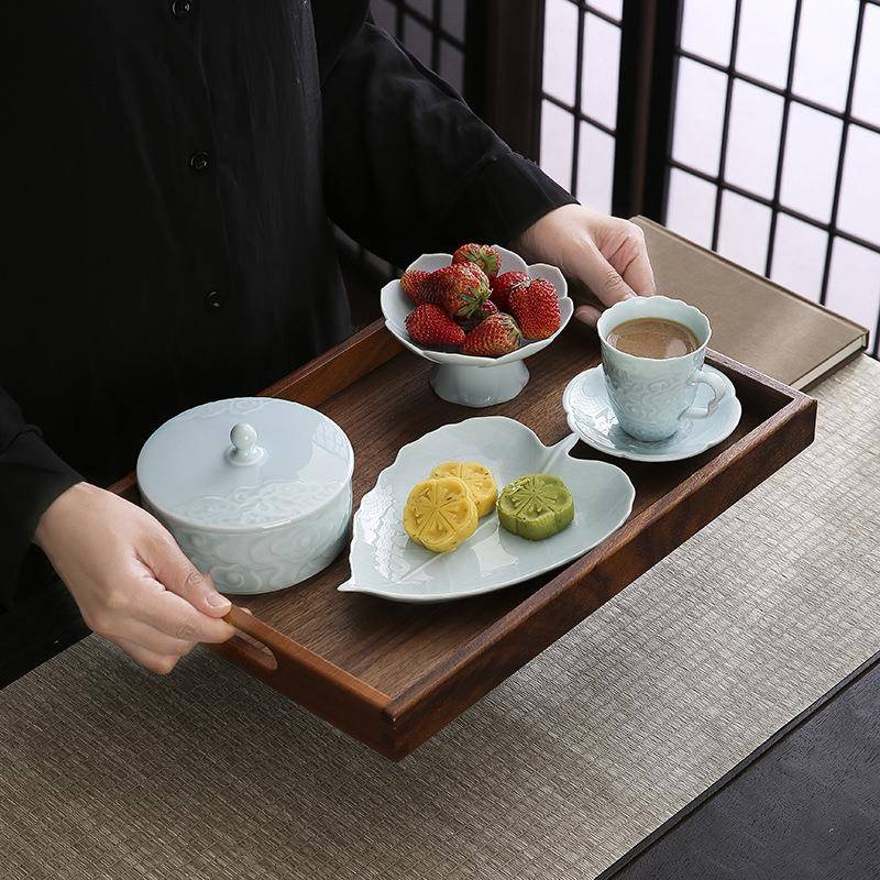 陶瓷中式茶点盘水果拼盘套装一人食餐具带托盘收纳高颜值情侣双人