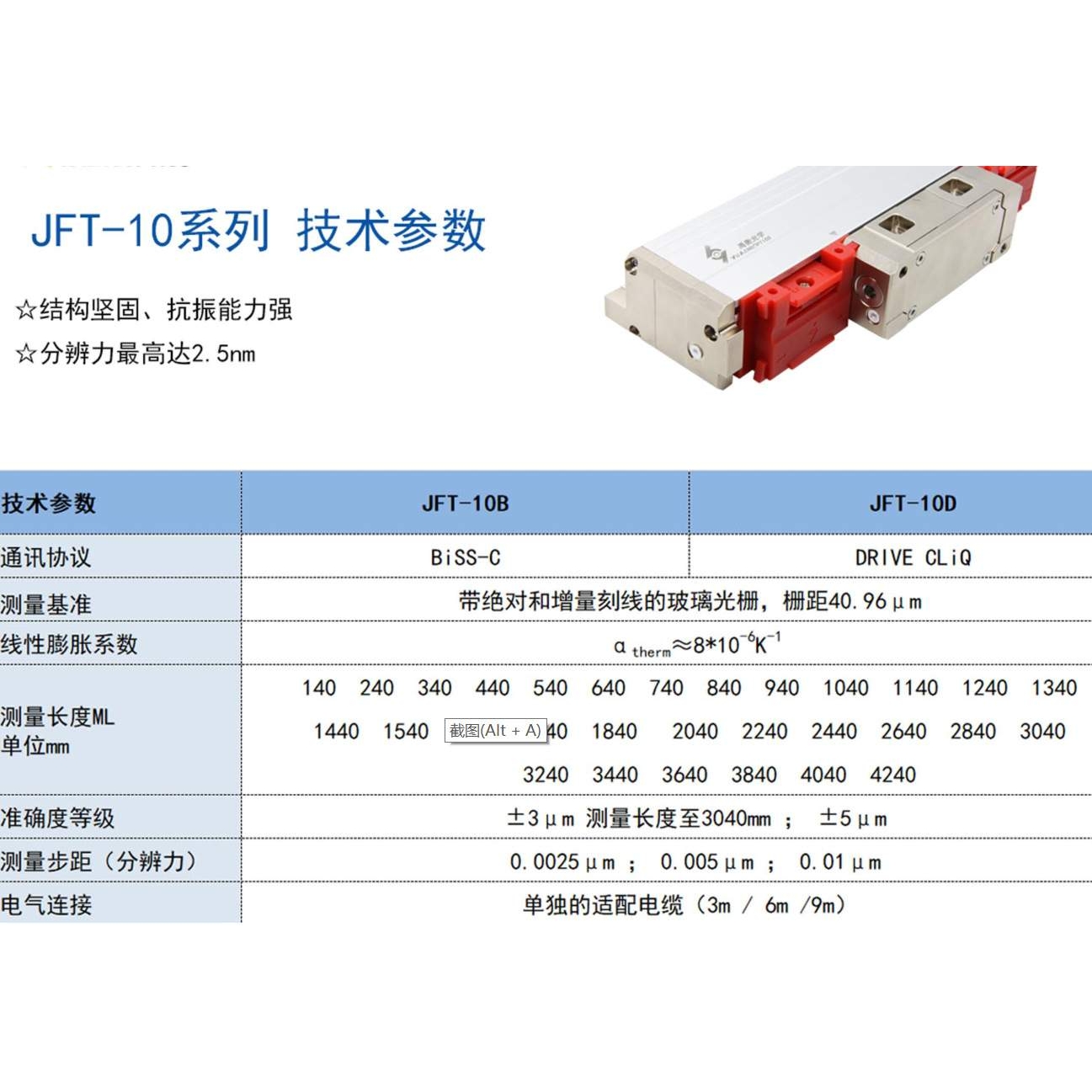 绝对式光栅尺 JFT-10D-320 Biss-C 通信协议 四川 重庆 湖南 湖北