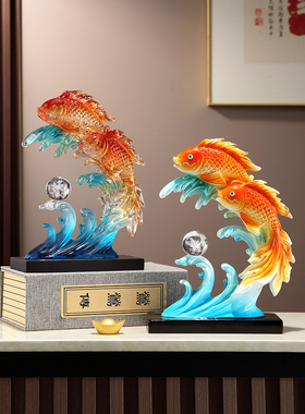 高端国风创意家居客厅入口酒柜电视柜装修每年鱼锦鲤