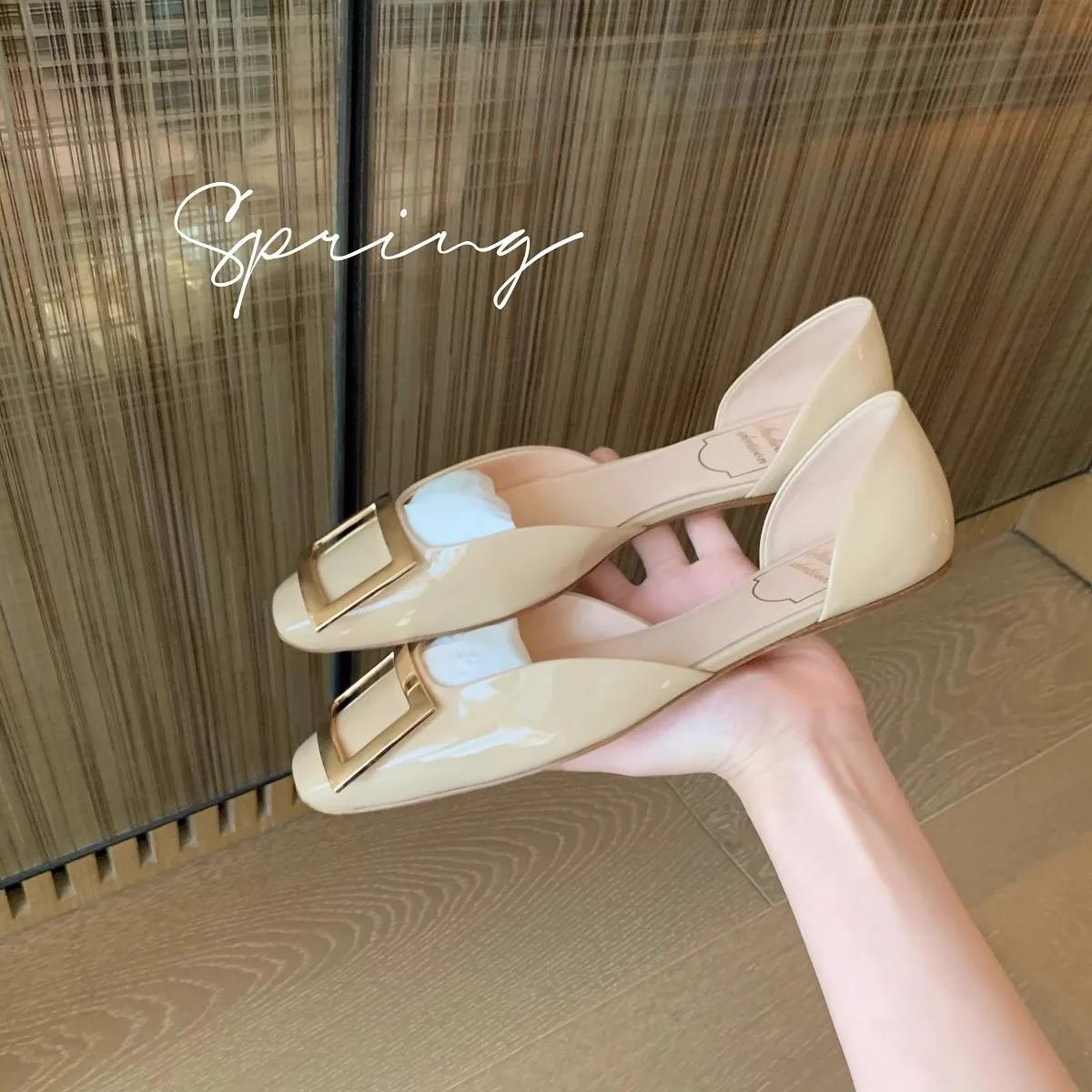 葡萄妈studiolee ji简风方扣漆皮方头浅口中空平底单鞋女夏季新款,女鞋,时尚芭蕾鞋,淘宝优惠券,粉丝福利购,淘宝优惠卷