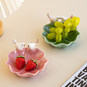 创意可爱水果盘客厅家用中式 陶瓷干果盘小鸟花瓣坚果盘零食收纳盒