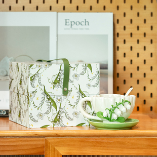 陶瓷立体手工手捏铃兰咖啡杯轻奢水杯杯子高颜值马克杯送礼礼盒装