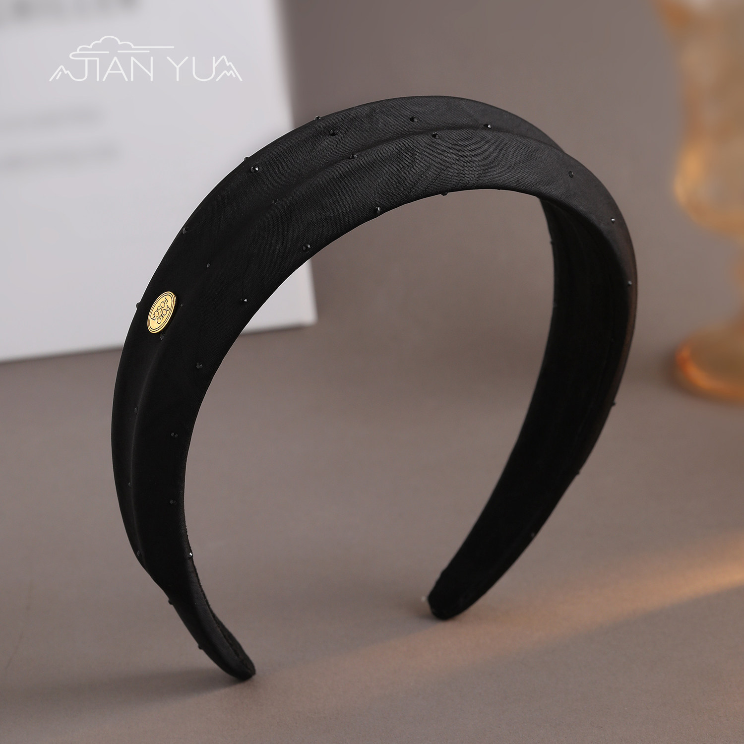 黑绒金徽-韩版高级感黑色发箍