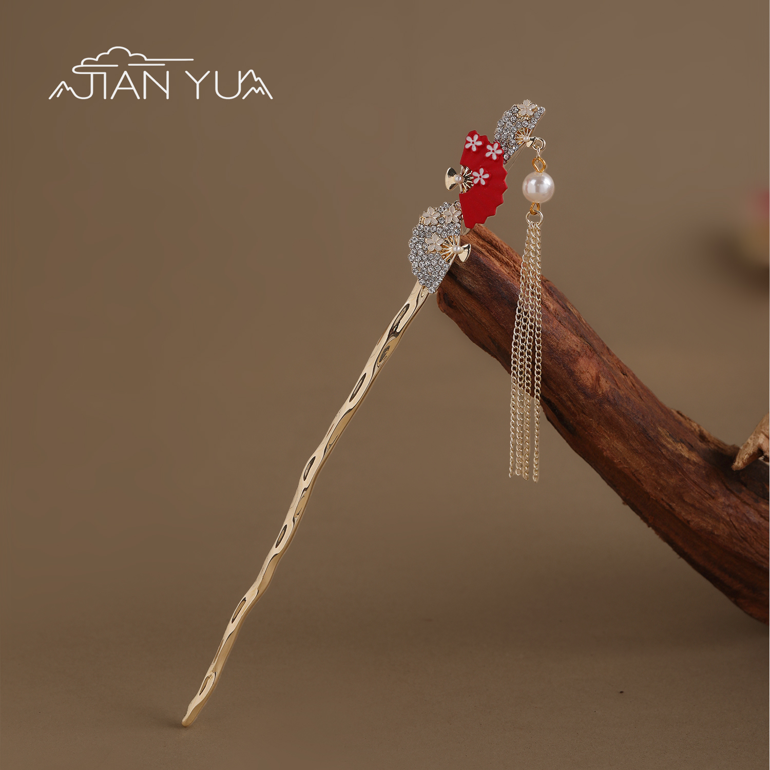 红绡扇语-新中式扇形流苏发簪