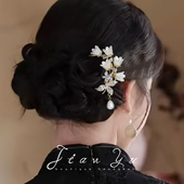 超仙铃兰花U型发簪高级感古风汉服旗袍盘发衩梳中式 花朵步摇发钗