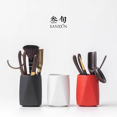 三旬顾盼套装黑檀实木茶道六君子