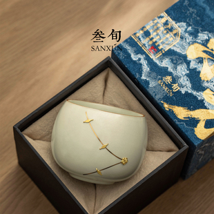三旬汝窑锔钉茶杯主人杯单杯高端高档个人专用汝瓷喝茶品茗杯礼盒