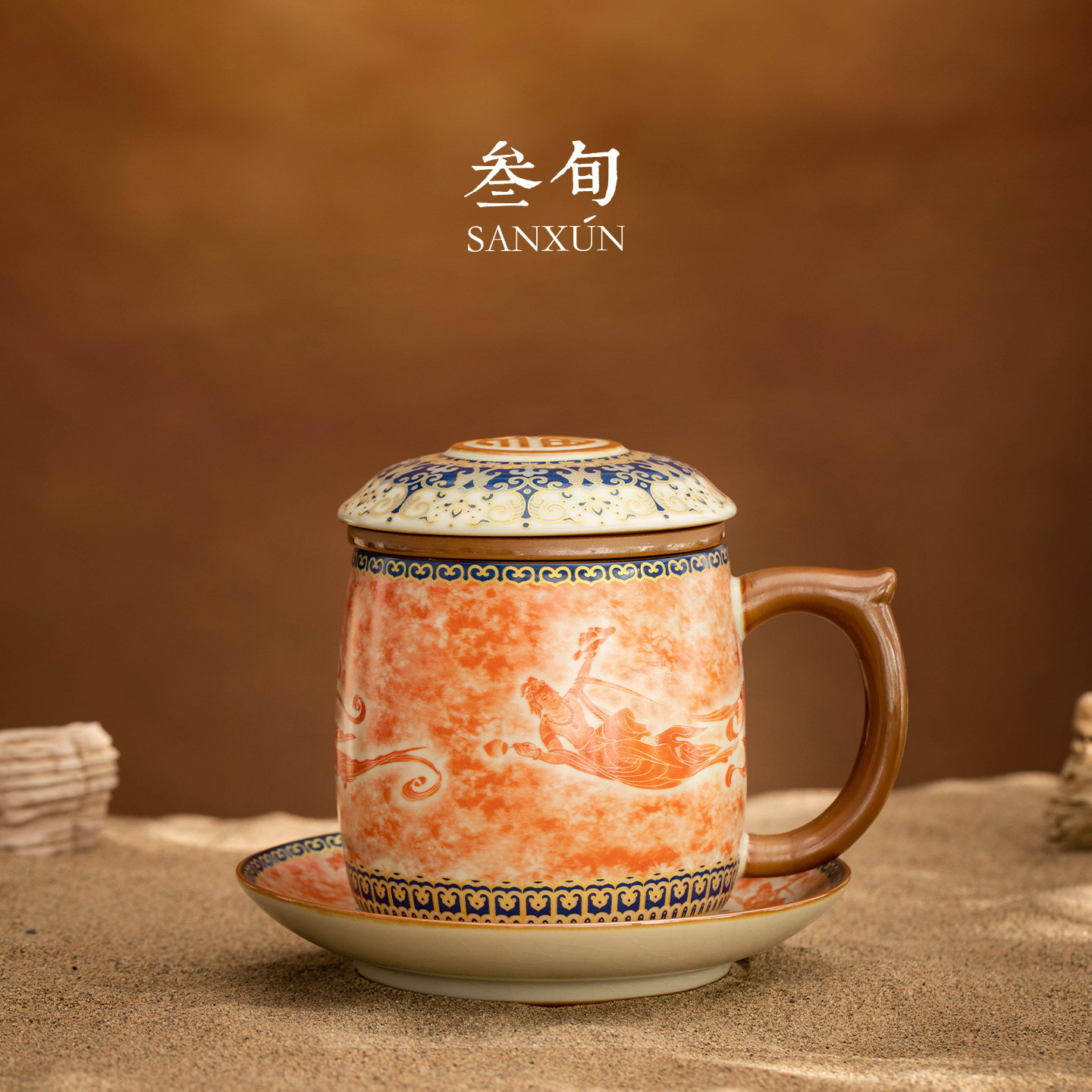 三旬敦煌飞天汝窑福沏泡茶杯陶瓷水杯家用办公室杯个人专用马克杯