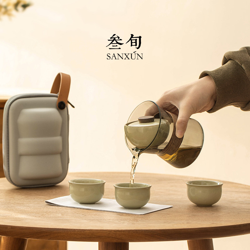 三旬汝窑转转泡快客杯一壶三杯旅行茶具套装便携包式懒人泡茶神器,餐饮具,旅行茶具,淘宝优惠券,粉丝福利购,淘宝优惠卷