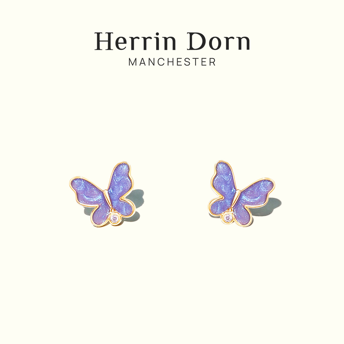 Herrin Dorn 赫琳德 鎏金蝴蝶耳钉耳环耳饰 紫色浪漫高级感18K金