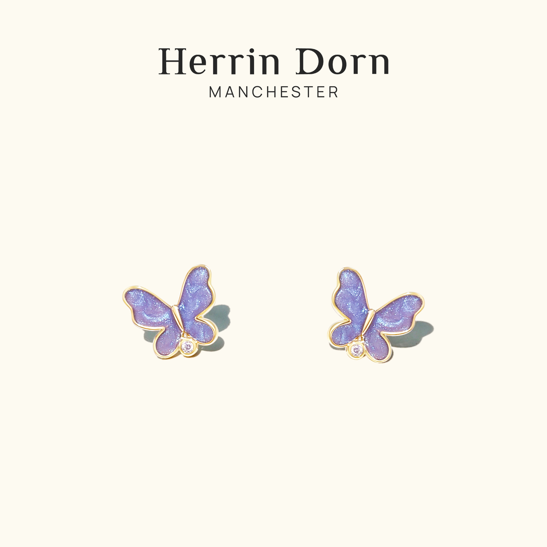 HD鎏金蝴蝶耳钉紫色浪漫高级感