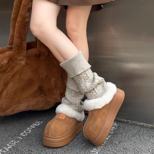 悦女鞋25冬加绒加厚毛绒雪地靴女冬季厚底包头拖鞋加绒保暖勃肯鞋